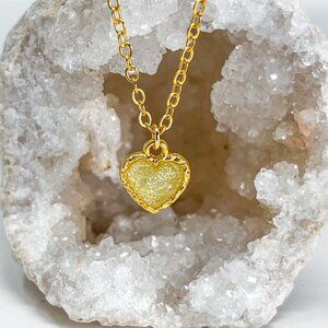 3/$20 14k Gold Yellow Glitter Resin Heart Handmade Charm Pendant Necklace